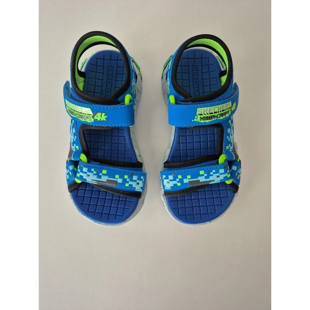 Skechers Kids Mega Craft Splash 4K Sandals Blue Pizel Minecraft Style Size 12